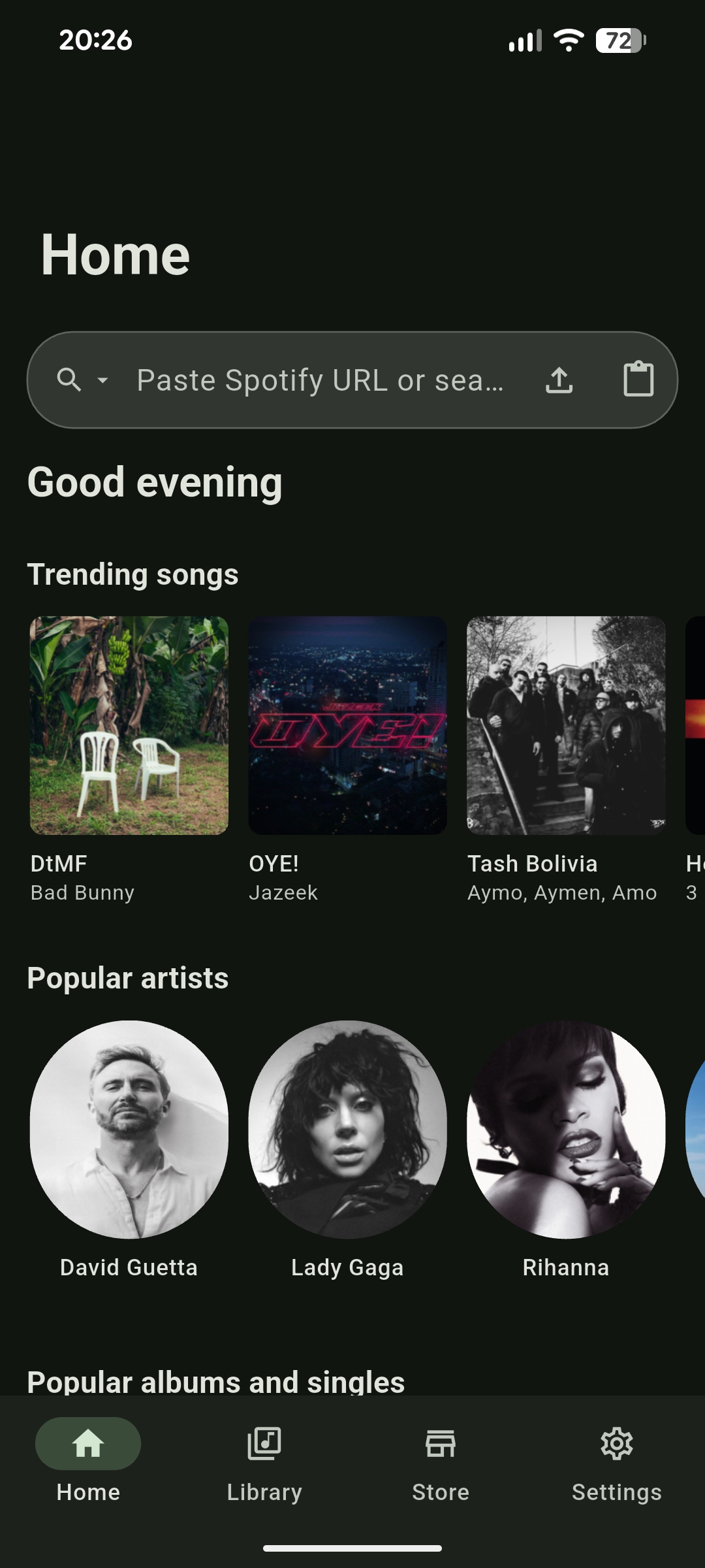 SpotiFLAC Settings screen with options for appearance, download quality, local library, storage, and extensions